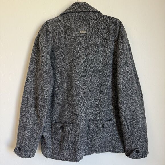 Lifted Research Group LRG Gray Herringbone Wool Blend Double Breasted Pea Coat L - Picture 10 of 16